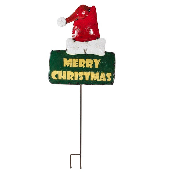 Santas Hat Merry Christmas Sign and Stake