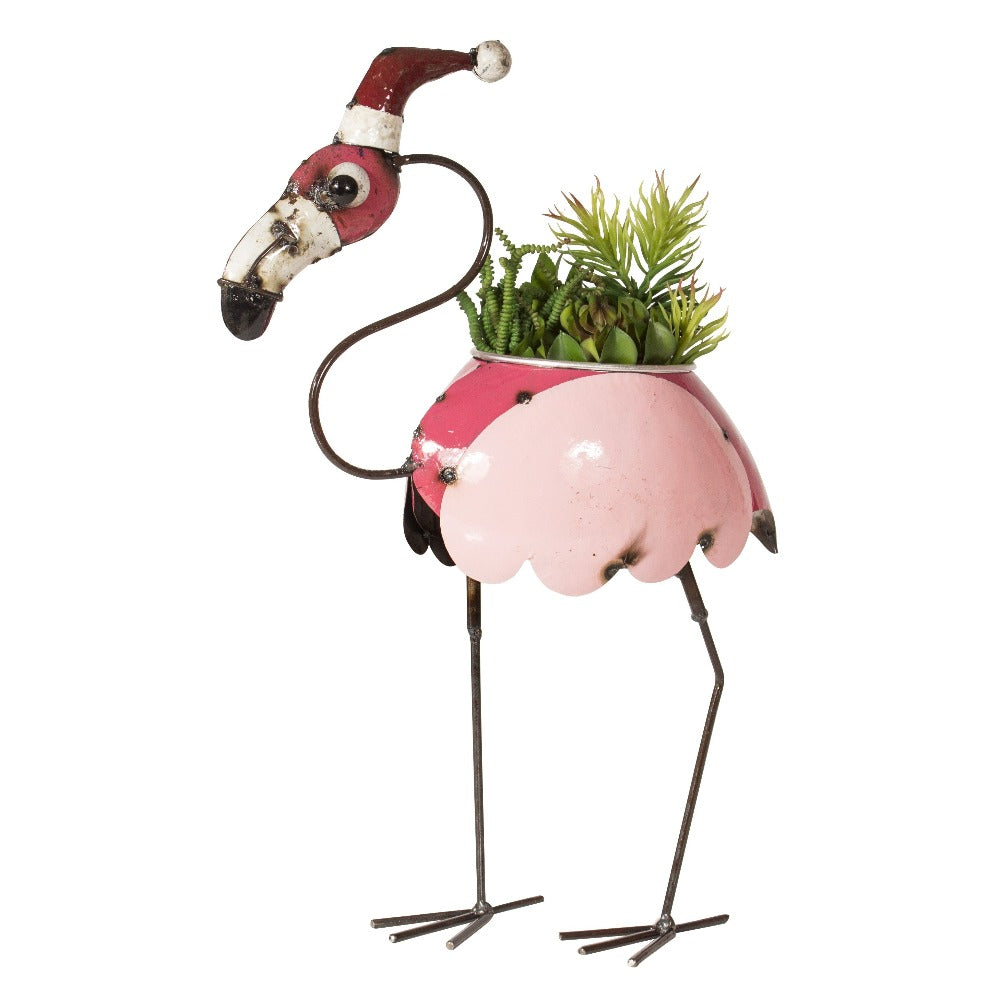 Baby Flamingo Planter with Santas hat