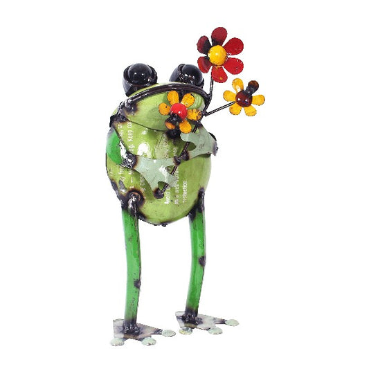 Iron Standing Frog With Flower