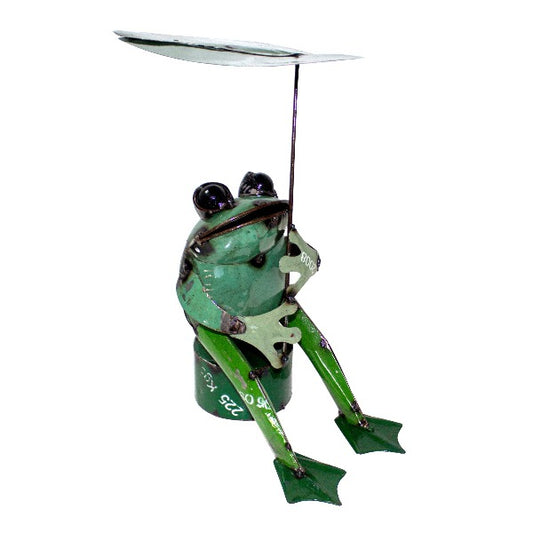 Iron Sitting Frog with Leaf